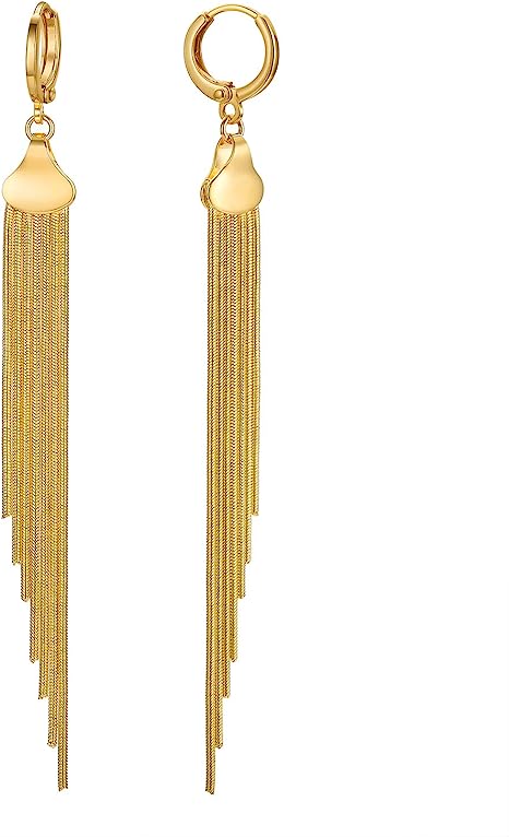 Long Tassel Dangle Earrings 18k Gold Plated Metal Chain