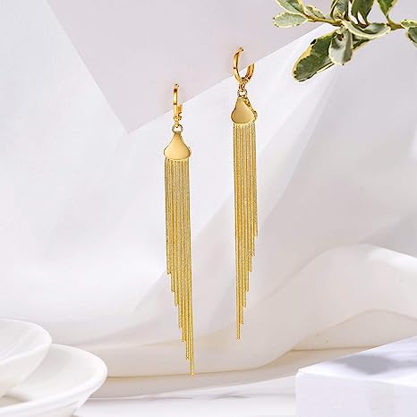 Long Tassel Dangle Earrings 18k Gold Plated Metal Chain